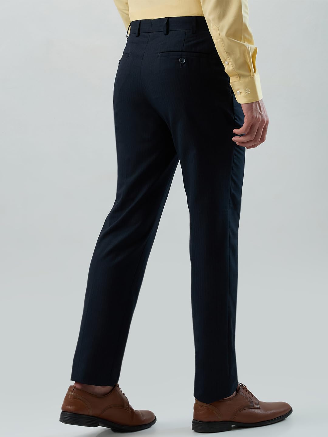 Raymond Men Slim Fit Stripe Pattern Polyester Blend Flat Front Formal Trouser Blue