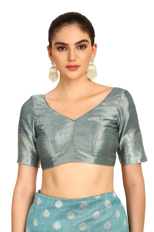 Soch Womens Turquoise Blue Tussar Woven Design Saree With Tassels