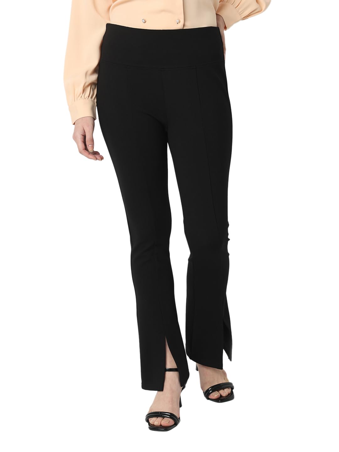 VERO MODA Black Front Slit Flared Pants