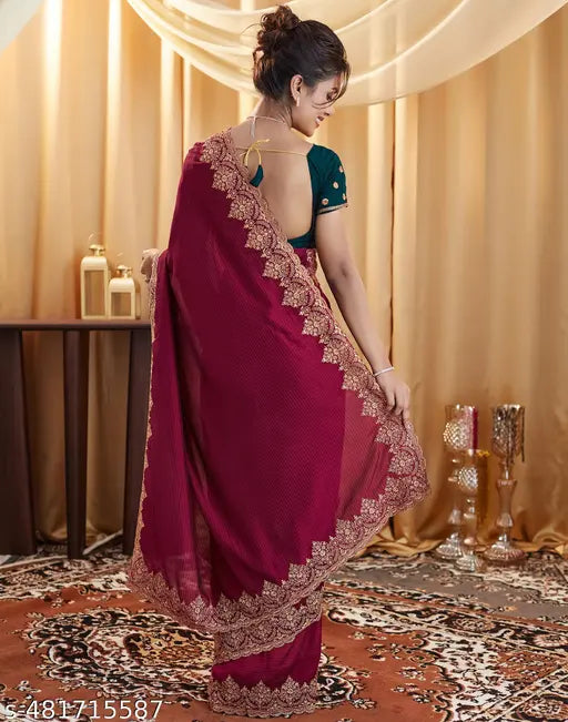 SATRANI Silk Blend Red Saree with Silk Blend Blouse