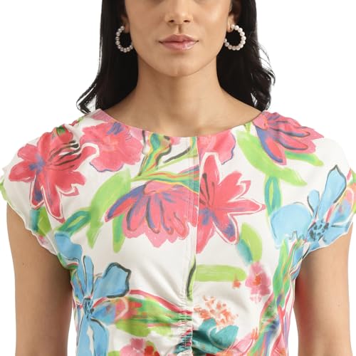 UNITED COLORS OF BENETTON Regular Boat Neck Floral Print Dress (Size: S)-25P3SOCPT734I901 Multicolour