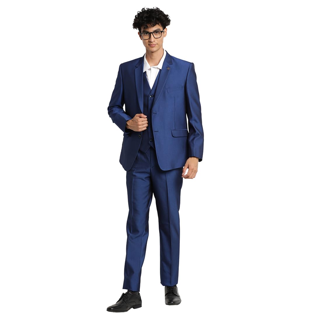 Turtle Men 100% Cotton Dobby Print Full Sleeve Three Piece Blue Party Suit