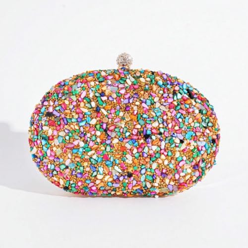 Mastyle® Handmade Shell Clutch For Women With Rhinestone Surface Diamond Lock And Chain Handle