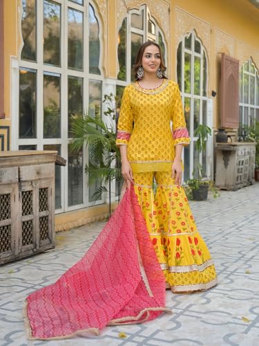 Divena Yellow Muslin Kurti Sharara with Dupatta