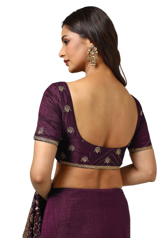 Soch Womens Wine Tussar Embroidered Saree With Stone Work