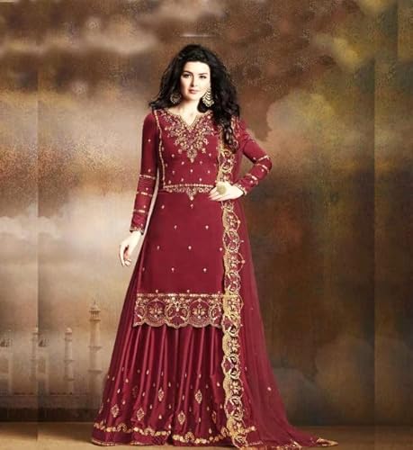 Heewaa Women's Georgette Semi Stitched Salwar Suit Dupatta Set (Maroon)