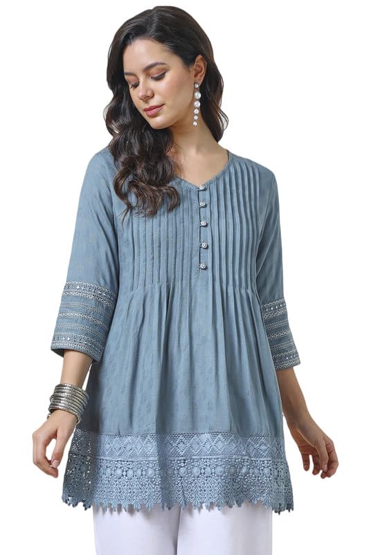 Soch Womens Grey Rayon Schiffli Tunic
