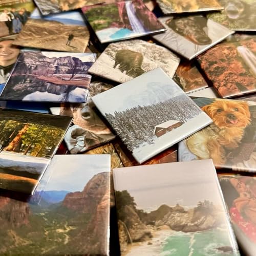 Customised Photo Fridge Magnet, Metallic, Personalised Frame, Thick and Durable, Gift for Birthday, Wedding, Corporate and Home Decor (9, 2x2, 3mm (Set of 9), Square)