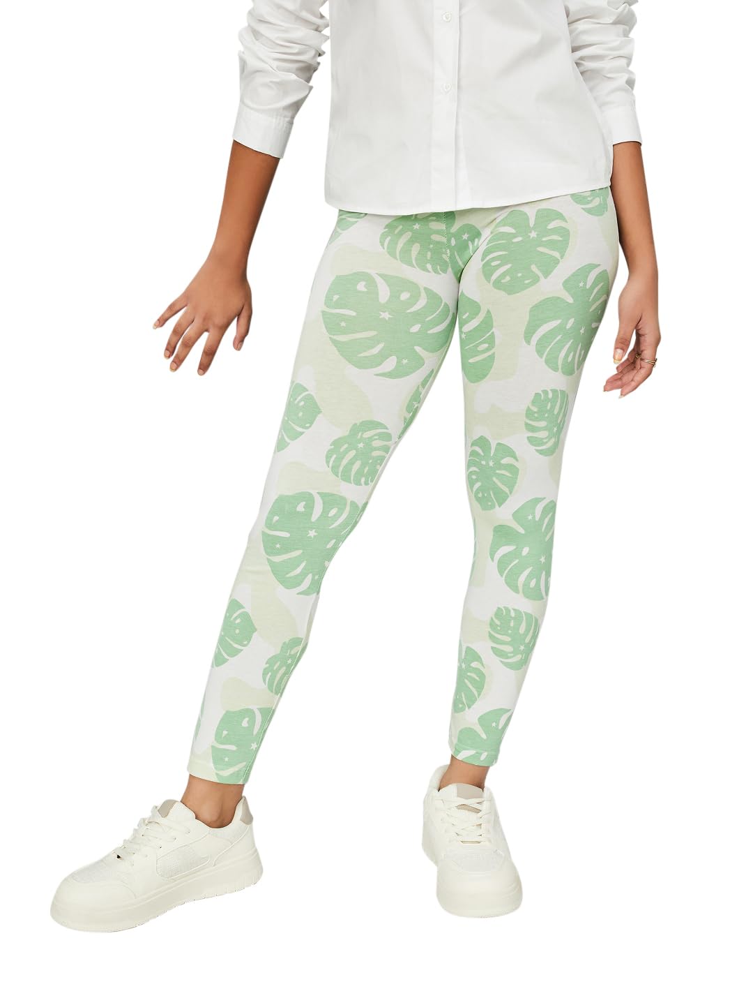 Max Girls Printed Leggings (White_10-12 Y)