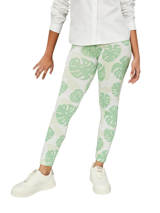 Max Girls Printed Leggings (White_10-12 Y)