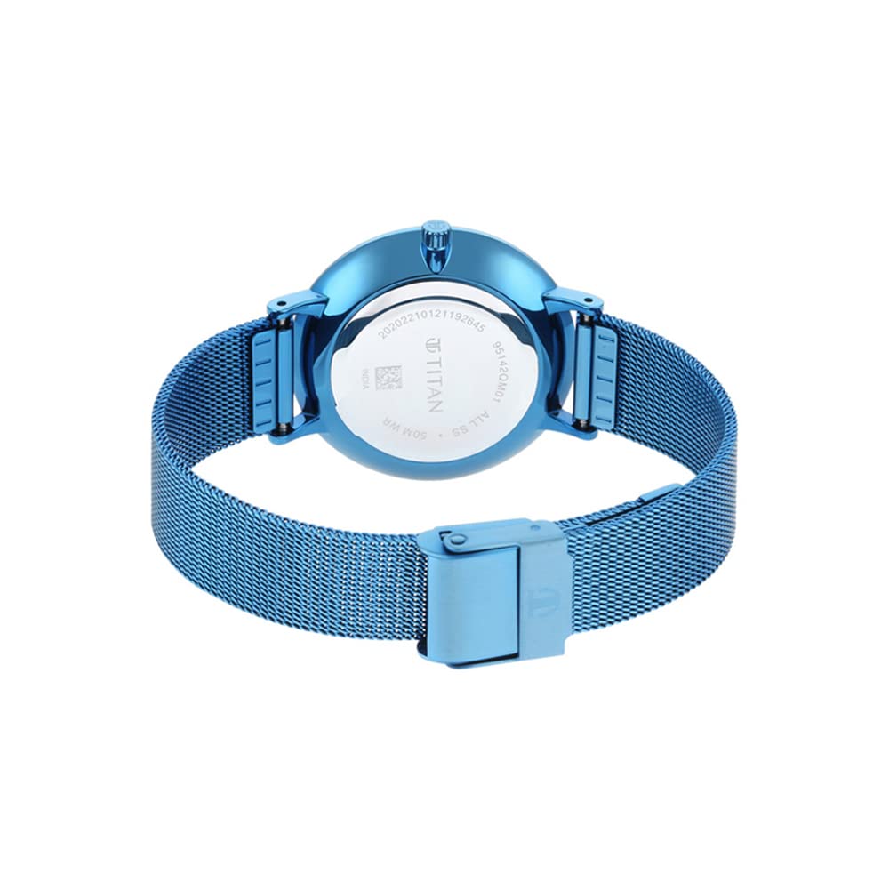 Titan Women Metal Analog Blue Dial Watch-95142Qm01/Np95142Qm01, Band Color-Blue