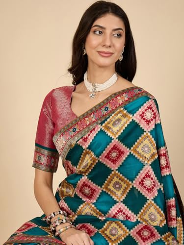 AKHILAM Women's Light Blue Viscose Silk Ethnic Motif Printed Saree With Unstitched Blouse Piece (MSTANI175B_HS)