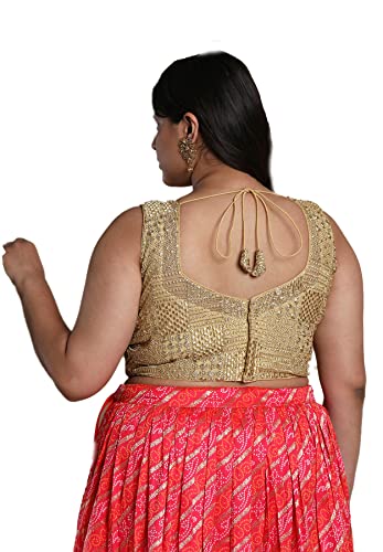 S SALWAR STUDIO Women's Gold Silk Blend Readymade Saree Blouse-PLSSB00046-GOLD