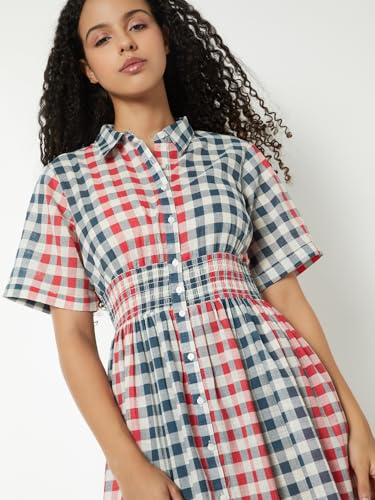 Max Women Checked A-line Shirt Dress(Multicolour_M)