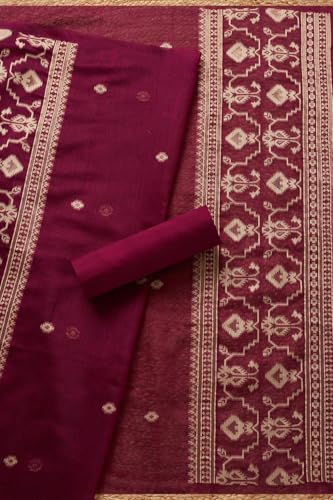 Soch Womens Wine Chanderi Woven Design Unstitched Dress Material