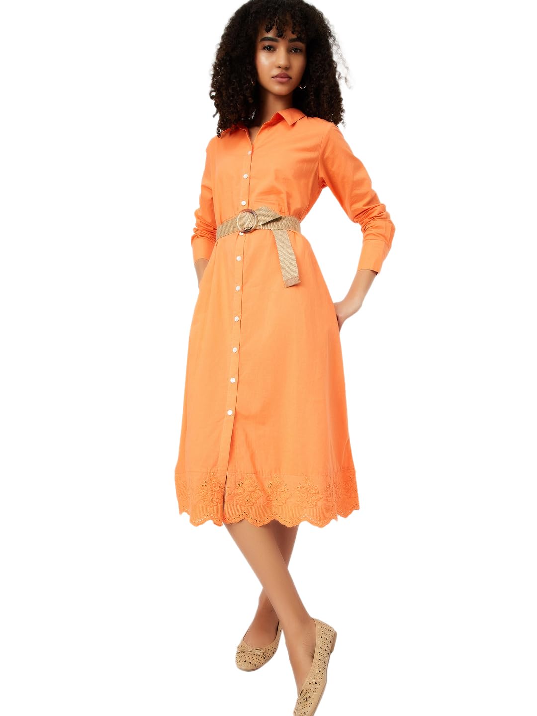 Max Women's Cotton A-Line Midi Dress (WB55001_Orange
