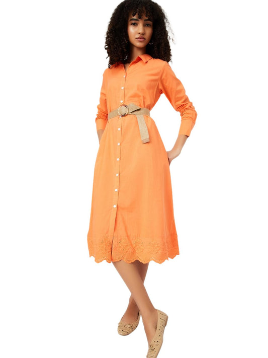 Max Women's Cotton A-Line Midi Dress (WB55001_Orange