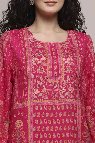 Biba Women Pink Viscose Rayon Straight Printed Suit Set_42