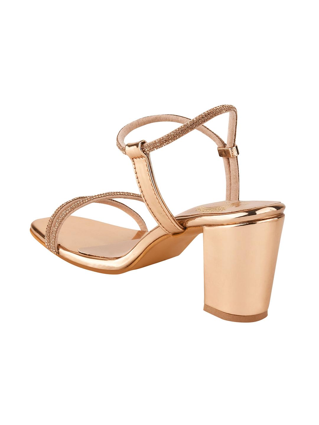 GLEMATOZ Women’s Block Rose-Gold Heel Stylish Comfortable | |Open Toe Heel Sandals for Party Office & Casual Footwear EU41