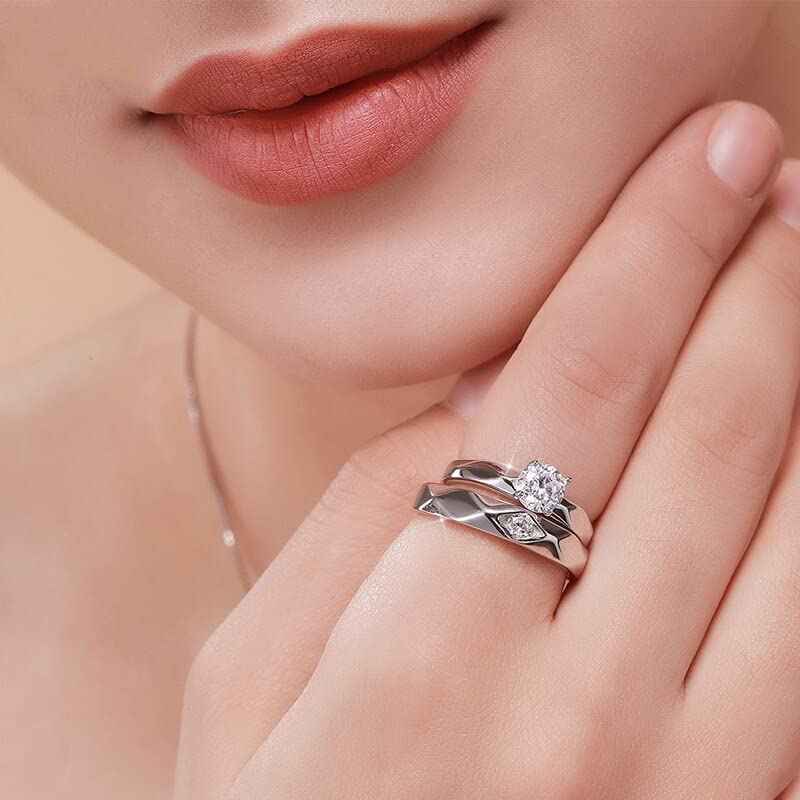 Fashion Frill Romantic Her King Her Queen Ring Crystal Silver Plated Stainless Steel Couple Ring For Women Girls Men Boys