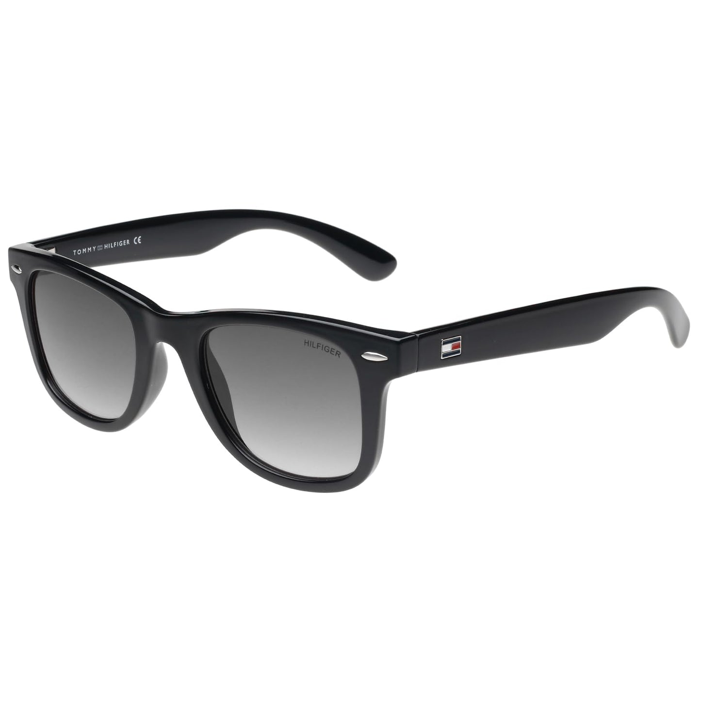 Tommy Hilfiger|Black Full Frame Square Sunglasses|100% UV Protected (Uv 400) Grey Gradient Faded Lens|Men's & Women's|Small|TH VALEN C1 50 S