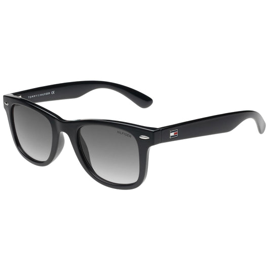 Tommy Hilfiger|Black Full Frame Square Sunglasses|100% UV Protected (Uv 400) Grey Gradient Faded Lens|Men's & Women's|Small|TH VALEN C1 50 S