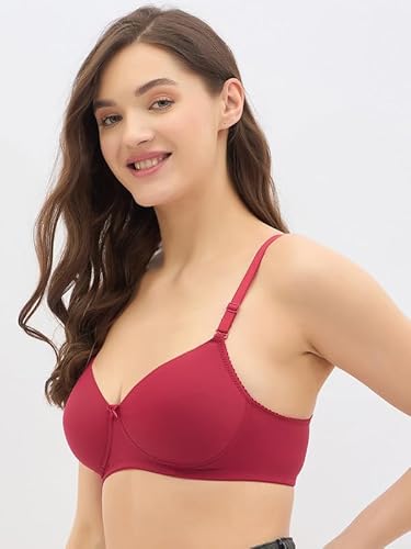 Clovia Women's Padded Non-Wired Full Coverage Multiway T-Shirt Bra (BR1744T09_Maroon_34B)