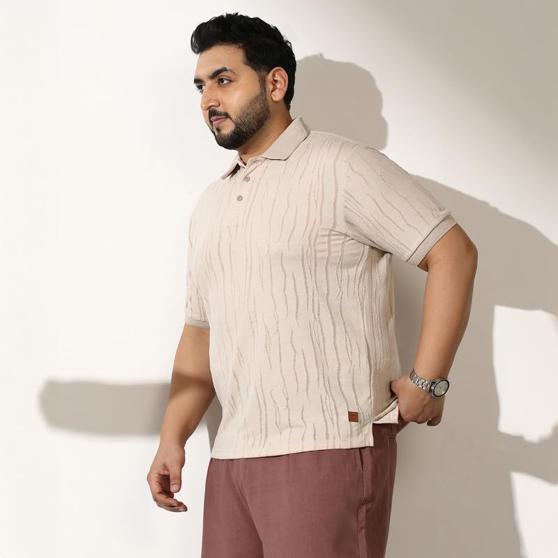 Instafab Plus Men Crevice-Jacquard Polo T-Shirt | Polo Neck, Short Ribbed-Cuff Sleeves | Half-Button, Straight Hem | Solid Jacquard Knitted Fabric for Casual & Daily White