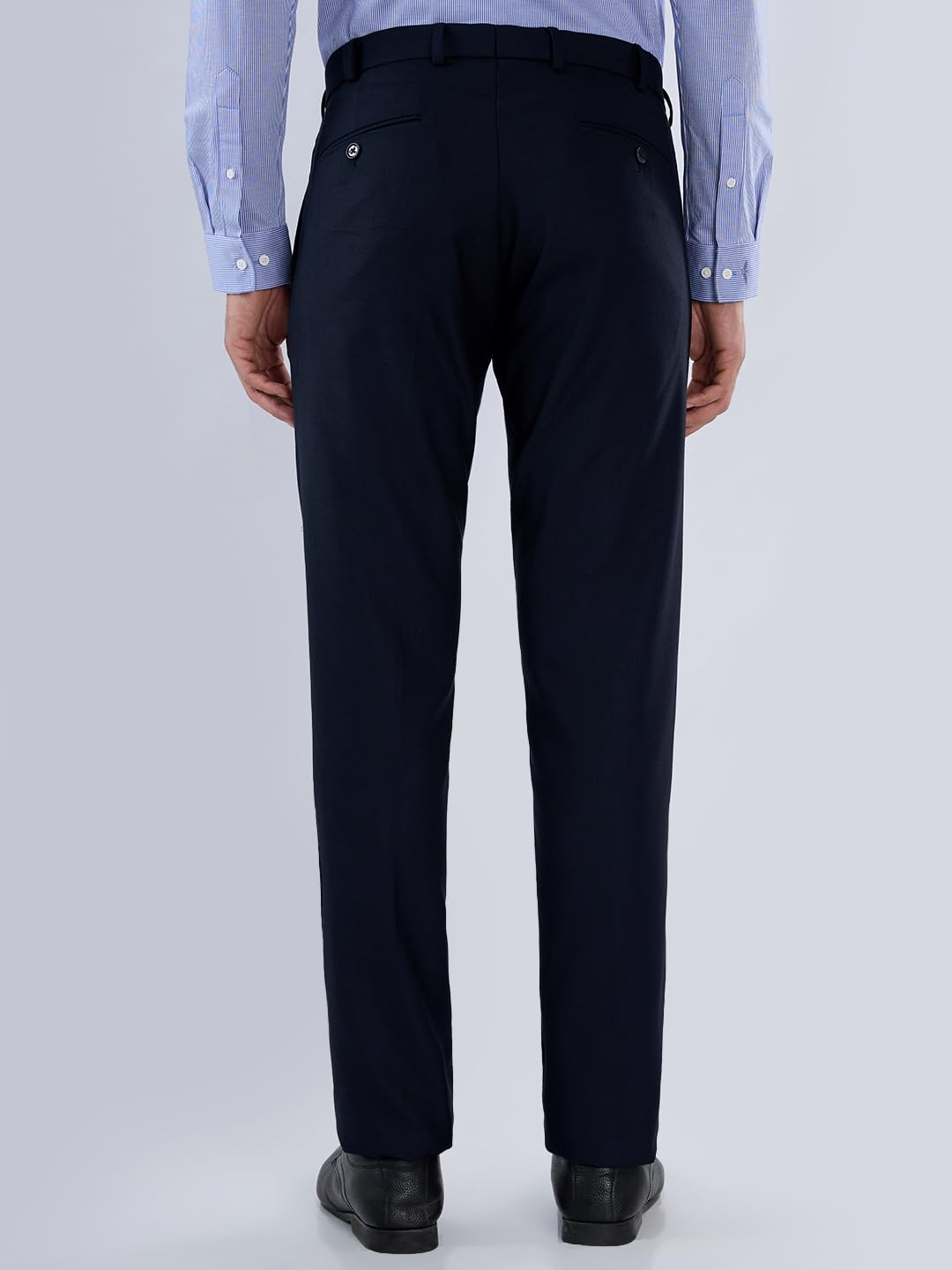 Park Avenue Men Slim Fit Solid Pattern Poly Viscose Blend Flat Front Formal Trouser Dark Blue