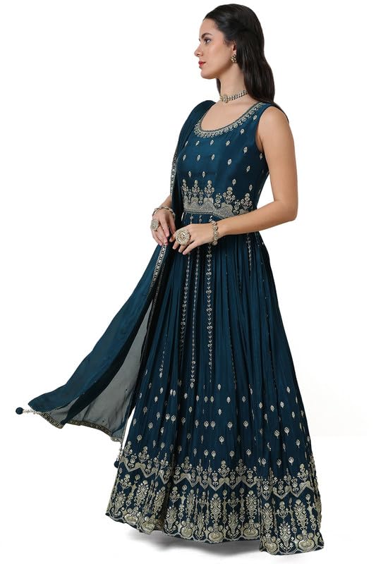 Soch Womens Blue Zari Embroidered Chinon Gown with Stones Work