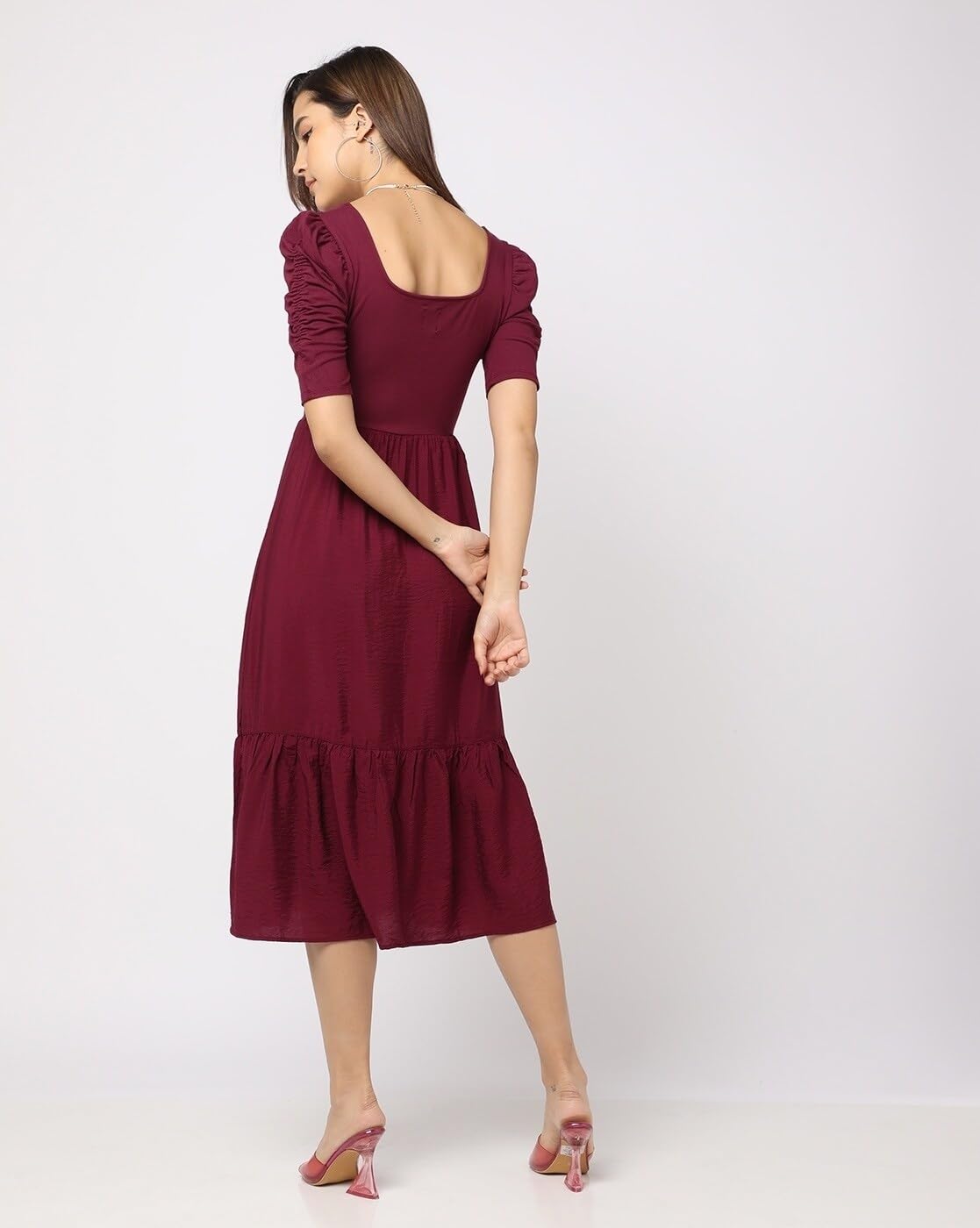 GAP Women's Rayon Classic Midi Casual Dress (442253334_Darkpurple_Dark Purple