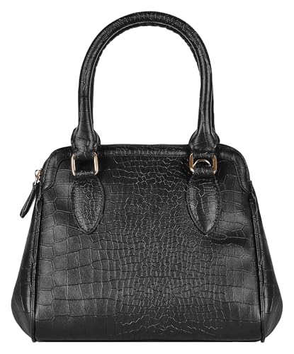 eske Mira Vegan Leather Handbag, Animal Print Pattern, Dual Compartment, Detachable Sling Strap (Black)