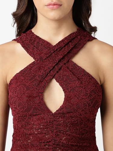 GUESS Women's Top W3YP19 KBU40 F44A Black, Black Cherry Multi, XL