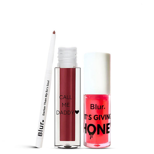 Blur India PERFECT Red Hot Lip kit | Liquid Lipstick, Lip Oil, Lip Liner | Hydrating, Long-Lasting, Vegan Formula | Super-Moisturizing & Pigmented AF