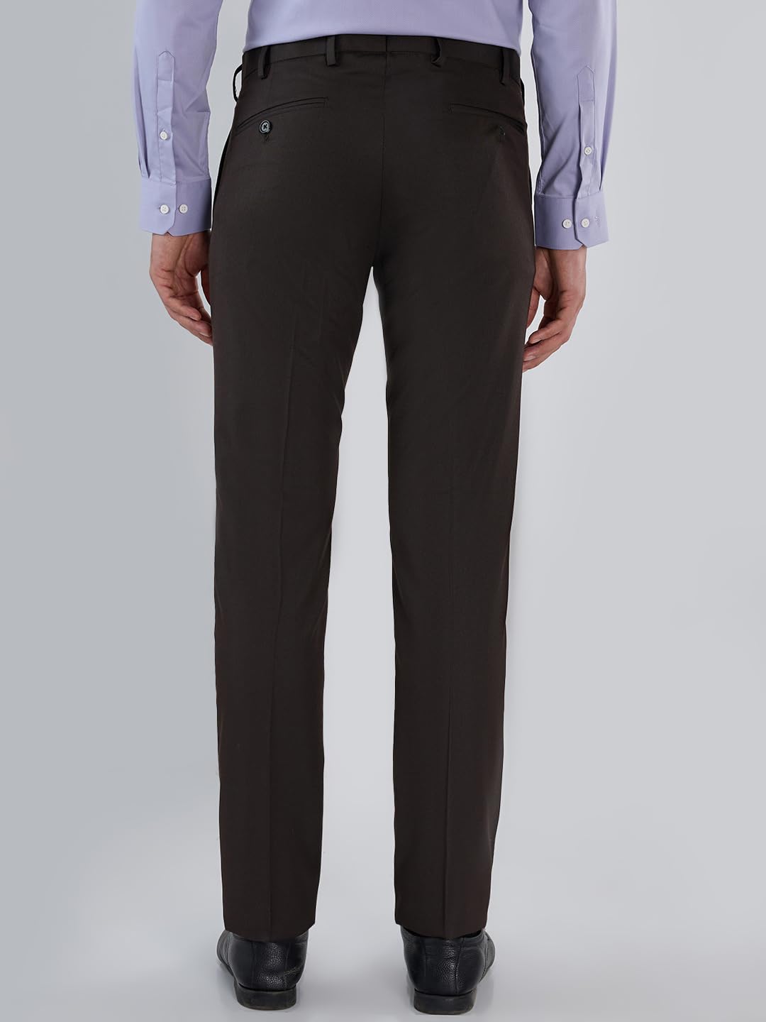 Park Avenue Men Slim Fit Structure Pattern Poly Viscose Blend Flat Front Formal Trouser Dark Brown