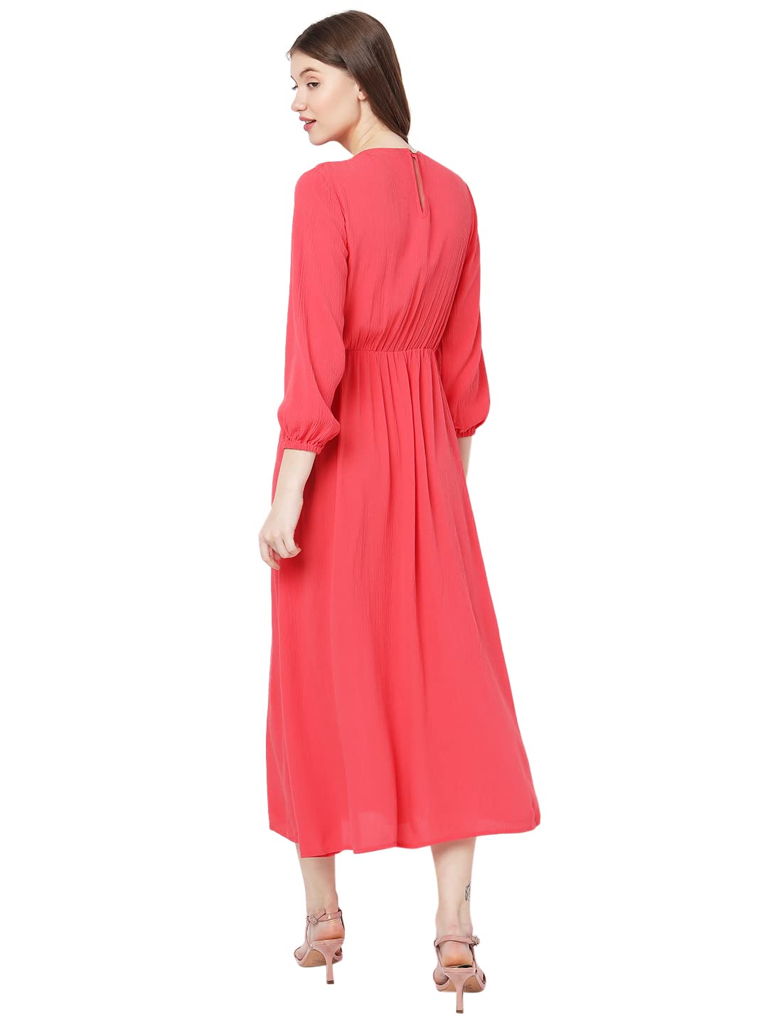 Vero Moda Women's Viscose A-Line Ankle Length Dress (298849101- Chrysanthemum_Medium), Red