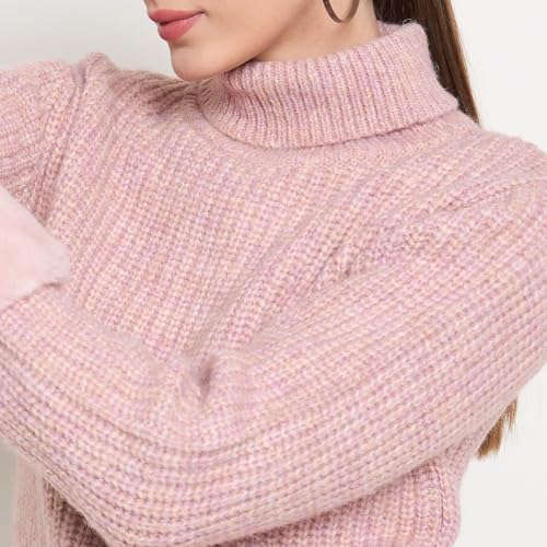 Madame Women Solid Peach Sweater
