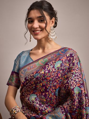 AKHILAM Women's Kanjivaram Woven Soft Silk Saree With Blouse Piece