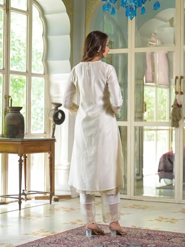 Divena Cream Chanderi Kurta Pant With Dupatta