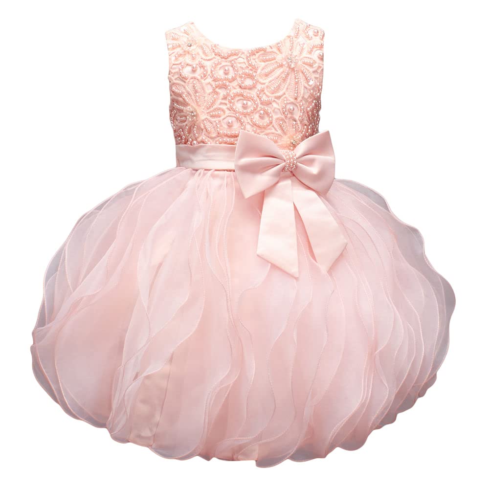 Hopscotch Girls Knee Length Party Dresses in Peach Color for Ages (8-9 Years)