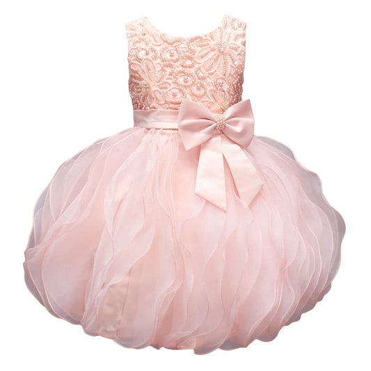 Hopscotch Girls Knee Length Party Dresses in Peach Color for Ages (8-9 Years)