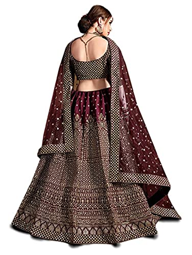 Zeel Clothing Zari and Sequins Embroidered Art Silk Semi-Stitched Lehenga Choli for Women(7009-Wedding-Bridal-Latest-New,Maroon_Free Size)
