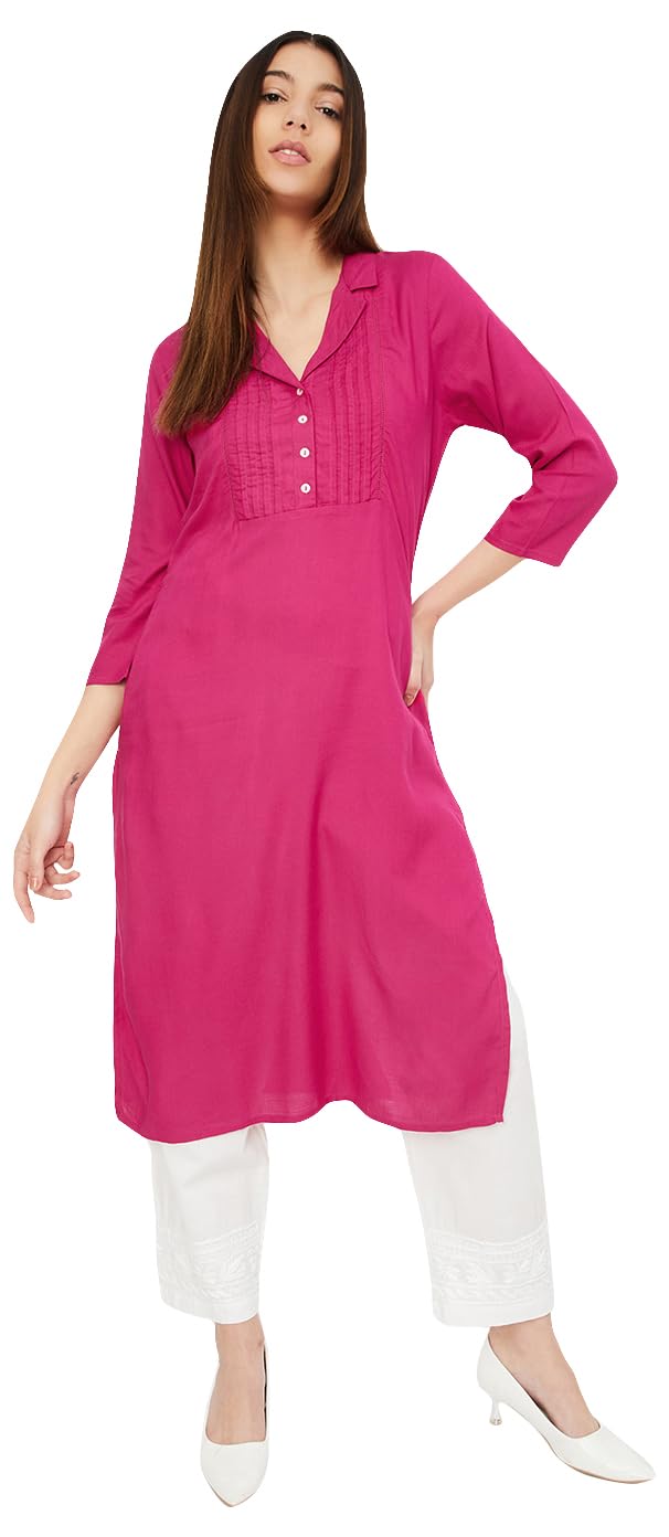 Max Women's Rayon Blend Regular Kurta (LOEKSU24MA_Fuchsia_L