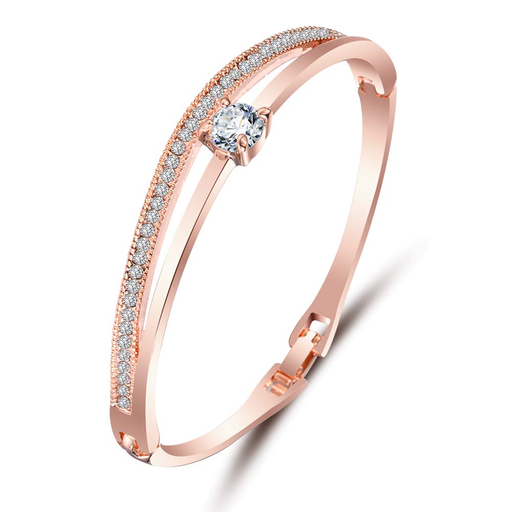 Shining Diva Fashion Stylish 18k Rose Gold Plated Crystal Bangle Bracelet for Women-(9814b)