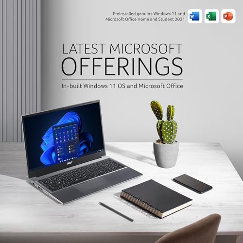 acer Aspire Lite, AMD Ryzen 5 7430U Processor, Office 2024 + M365 Basic, 8 GB RAM, 512 GB SSD, Full HD, 15.6"/39.62 cm, Windows 11 Home, Steel Grey, 1.59 kg, AL15-41, Thin and Light Laptop