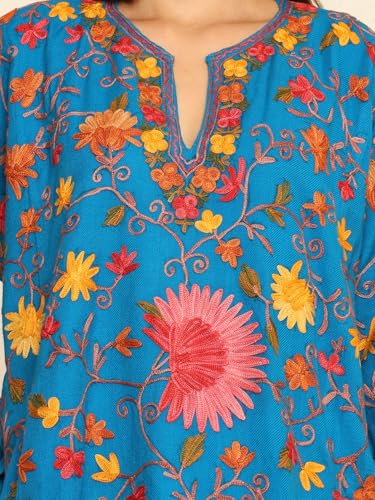 CRAFTBAZAR Women Kashmiri Full Regular Embroidered Woolen Relaxed Fit Kurti (FEROZI)
