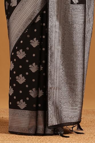 Soch Womens Black Viscose Silk Floral Zari Woven Saree