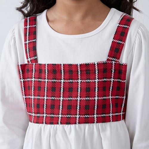 Hopscotch Girls White Full Sleeves 2-Pc Plaid Cotton Pants Set For Age (3-4 Years)
