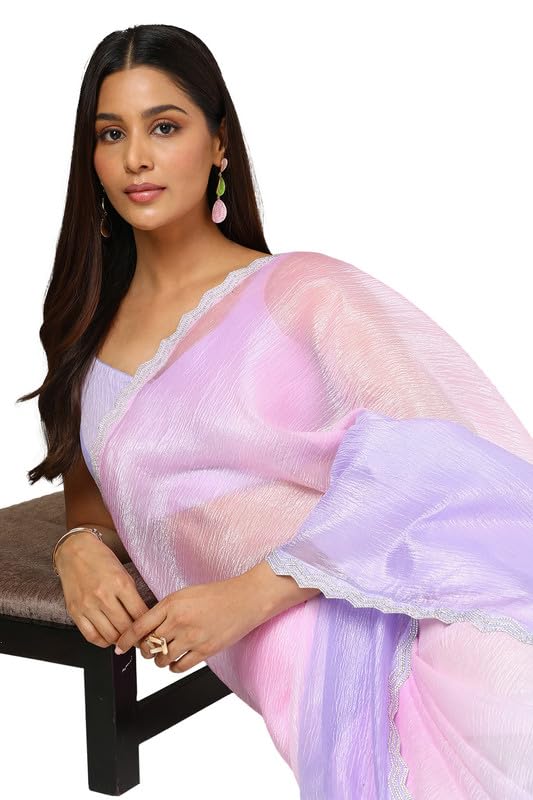 Soch Womens Lavender Organza Ombre Saree With Stone Work