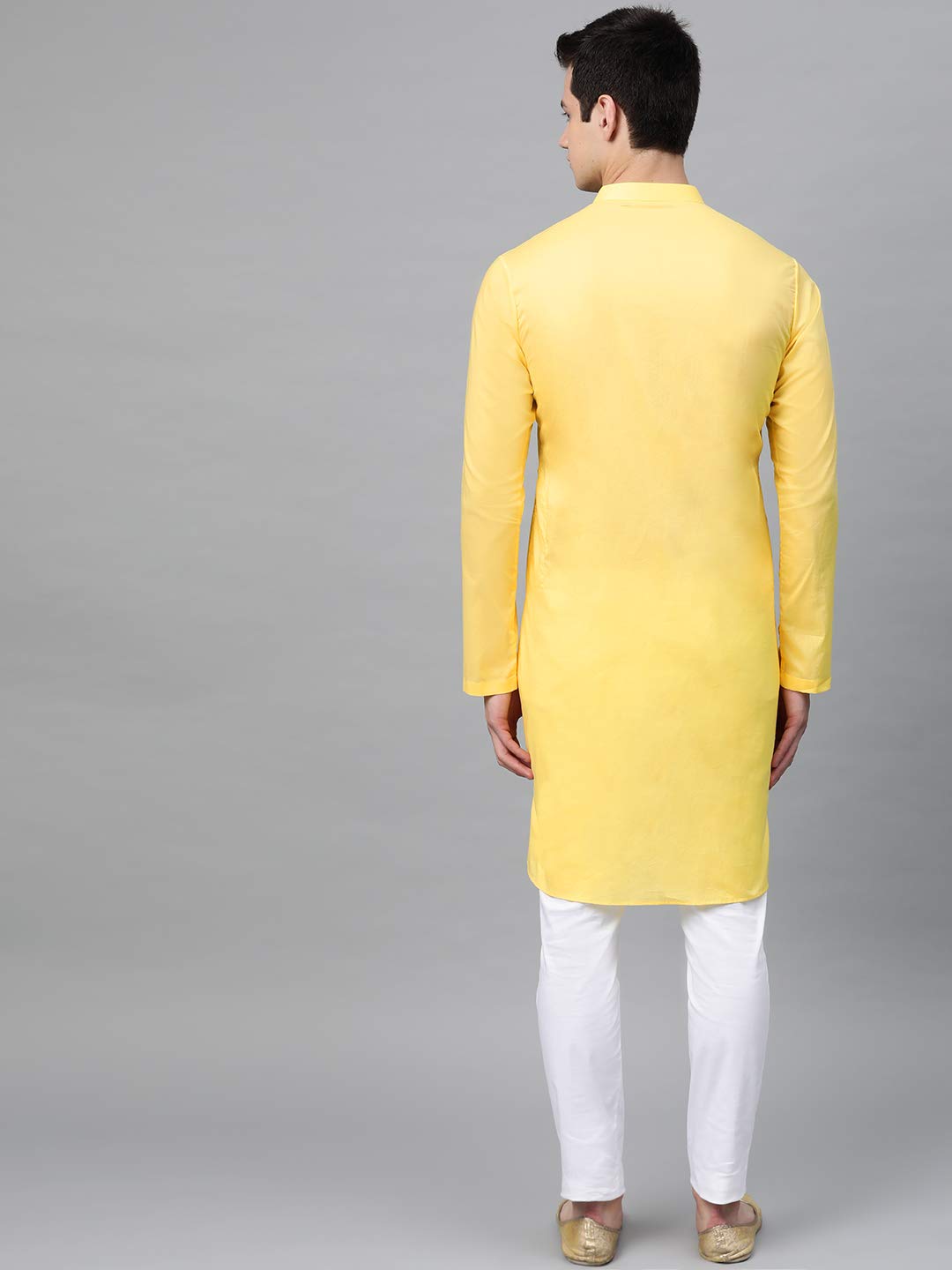See Designs Yellow Cotton Regular Fit Embroidered Kurta_SDMDWKT822S